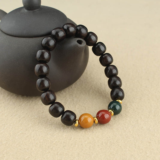 Retro African Blackwood Bracelet Rosary Old Barrel Beads
